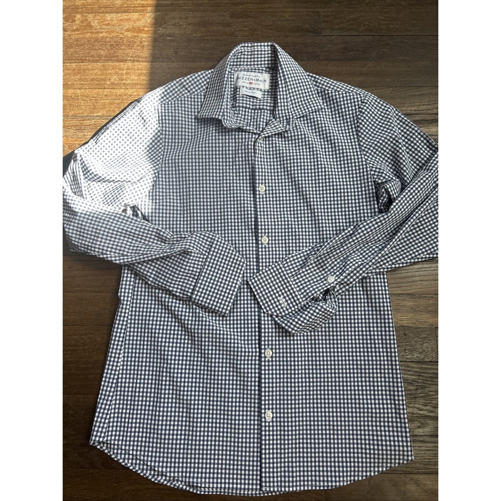 Mizzen and Main Shirt Mens Medium Blue Plaid Leeward Trim Fit Performance